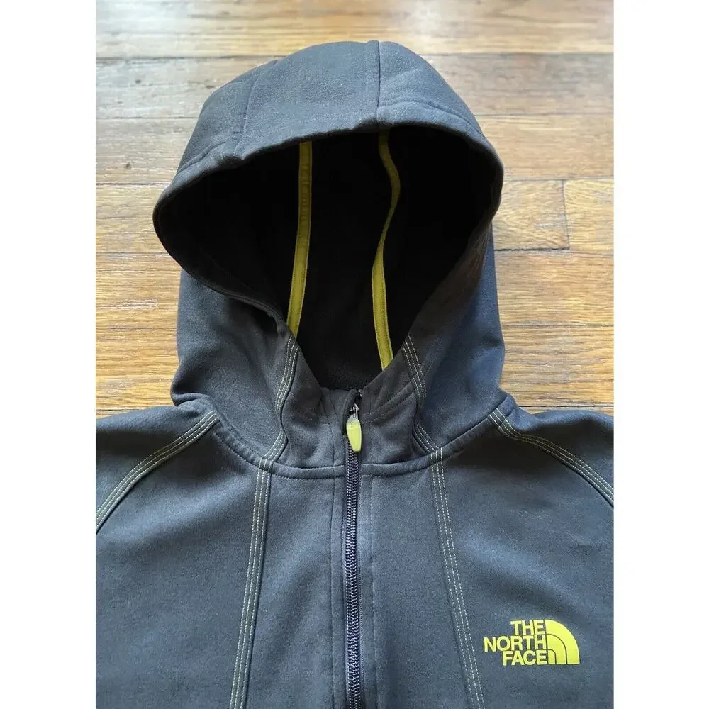 The NORTH FACE Gray/Yellow Full Zip Hooded Fleece Lined Sweatshirt sz M